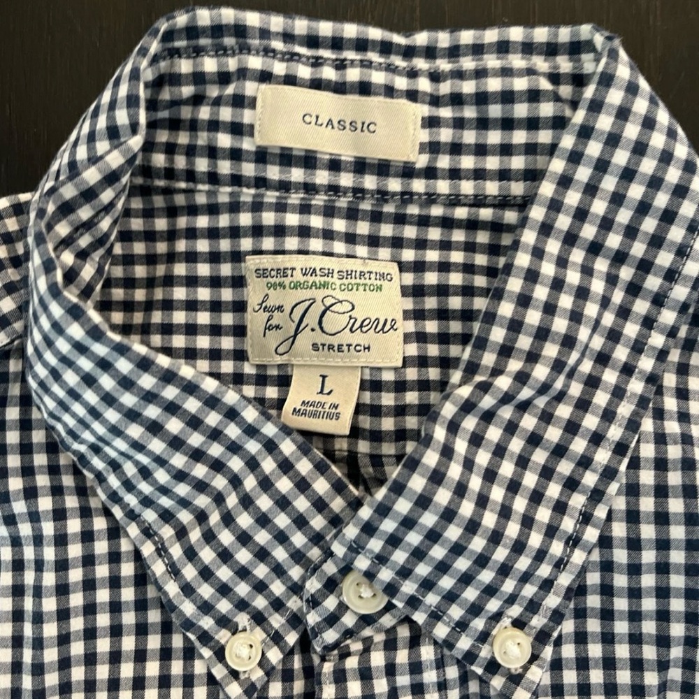 J Crew gingham button down. Dark navy blue.